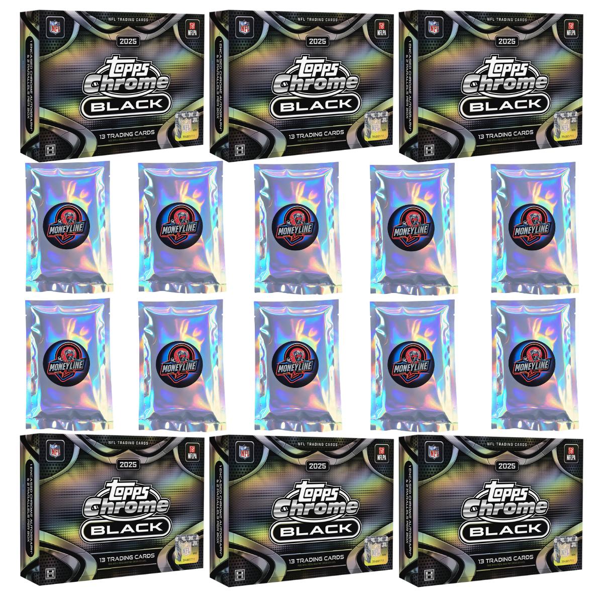 #2777: 2025 Topps Chrome Black 6 Box HALF CASE & 10 ML Multi-Sport Packs Football Hobby Break NFL Pick Your Team